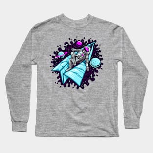 astronaut ride paper plane Long Sleeve T-Shirt